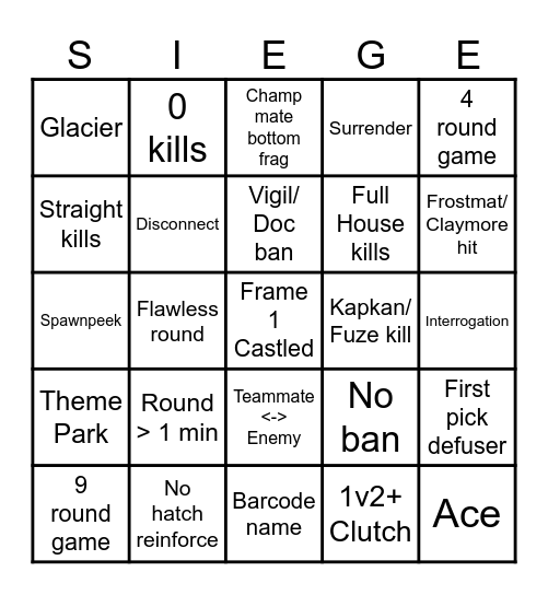 RAINBOW SIX SIEGE BINGO Card