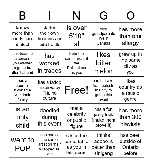 Human Bingo Card