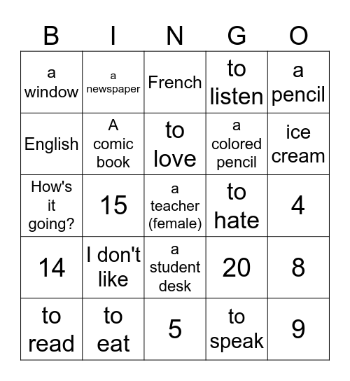 Ch 1 & 2 vocabulary Bingo Card