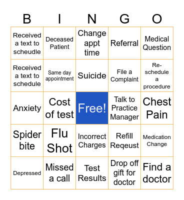 Patient Access Bingo Card