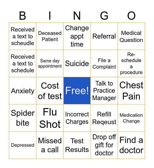 Patient Access Bingo Card