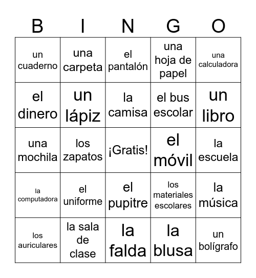 Chapter 3 - En la clase y despues Version 2 Bingo Card