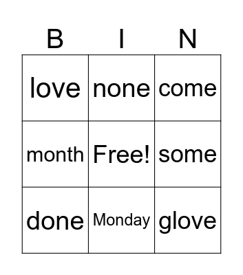 o_e Bingo Card