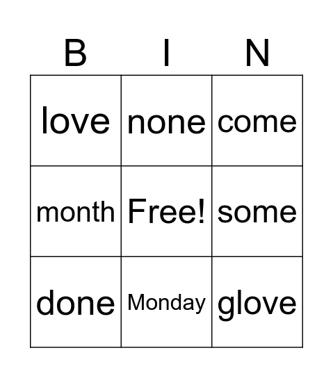 o_e Bingo Card