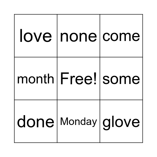 o_e Bingo Card