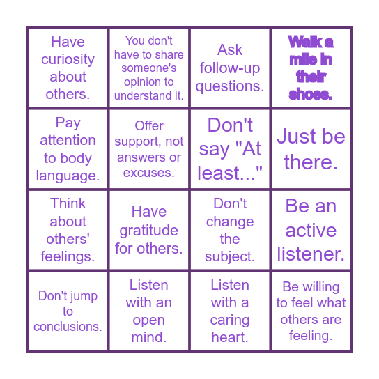Empathy BINGO Card