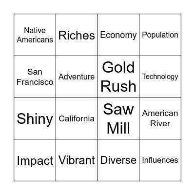 Now California Gold Rush Bingo Card