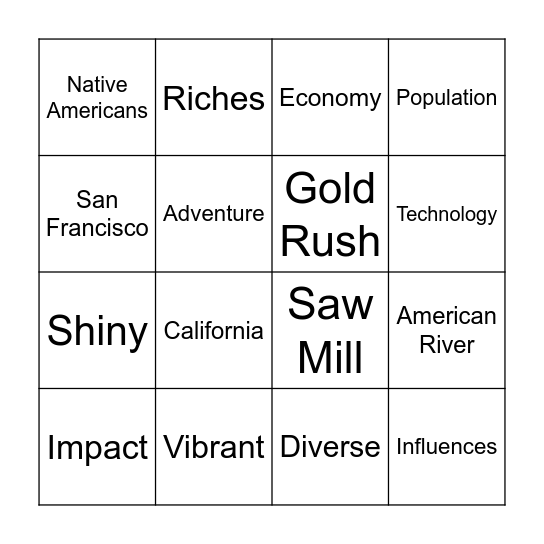Now California Gold Rush Bingo Card