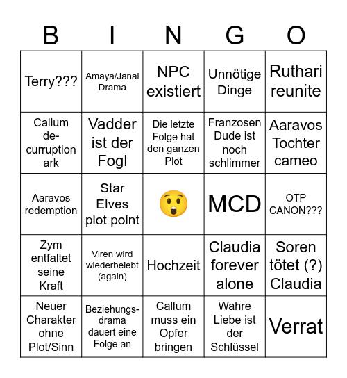 Dragon Prince Bingo Card