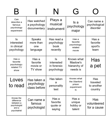 Get to know my classmates Bingo Card