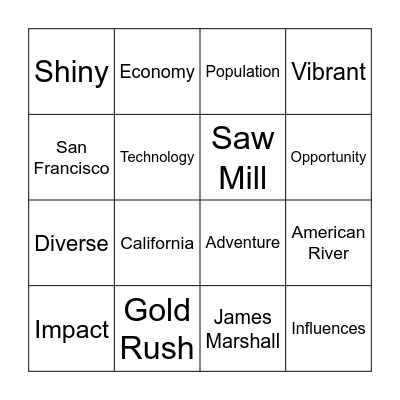 Now California Gold Rush Bingo Card