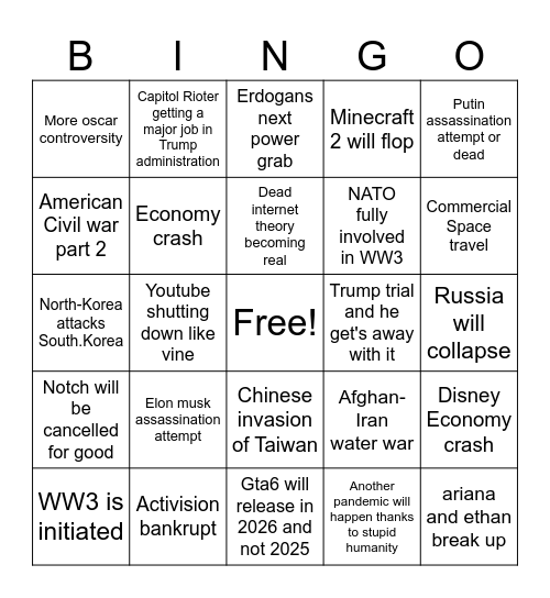 2025-2030 Bingo Card
