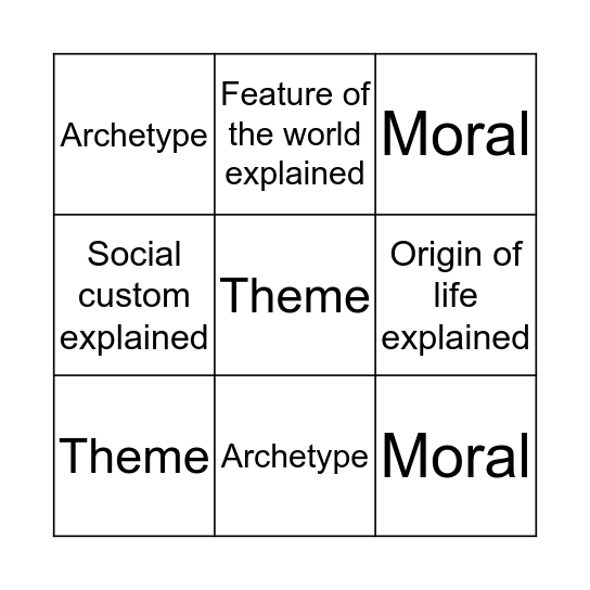 Myth Bingo Card