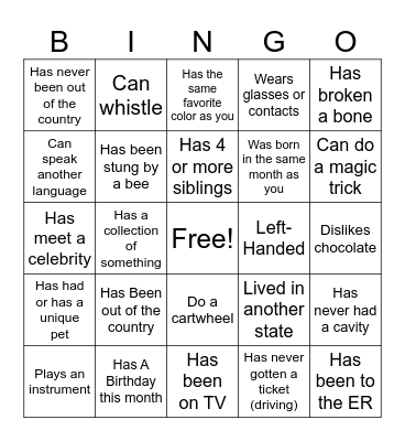 Find Someone Who Bingo Card