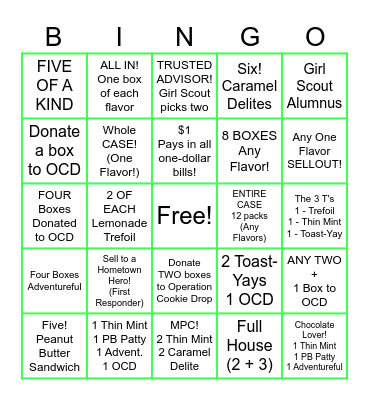 Girl Scout Cookie Booth Bingo Card