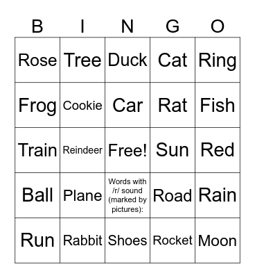 R auditory discrimination Bingo Card
