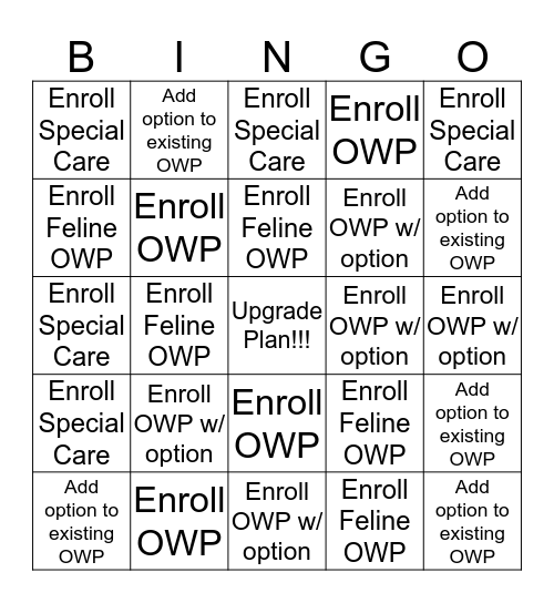 OWP Bingo!!! Bingo Card