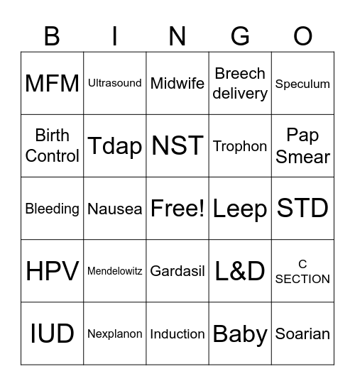 OBGYN Resident Bingo!! Bingo Card