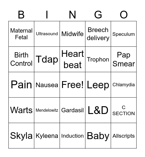 OBGYN Resident Bingo!! Bingo Card
