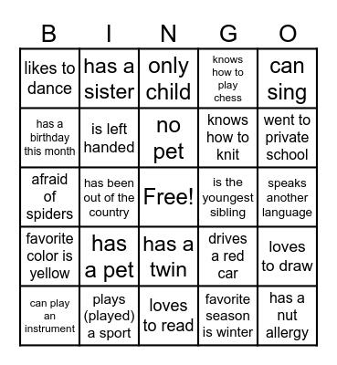 Getting to know Bingo Card