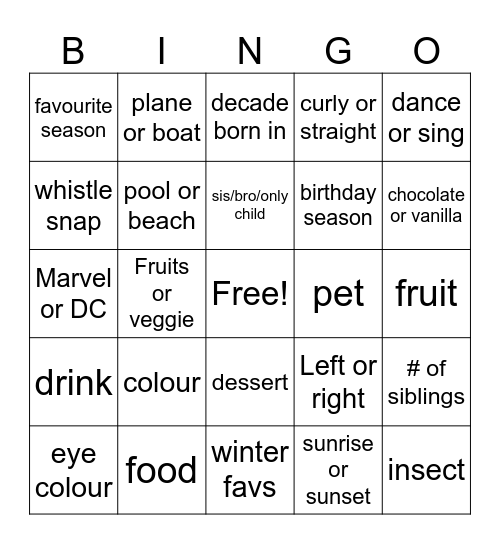 Untitled Bingo Card