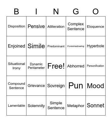 English Review Bingo Card