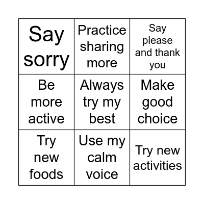 8J New Year Resolutions Bingo Card