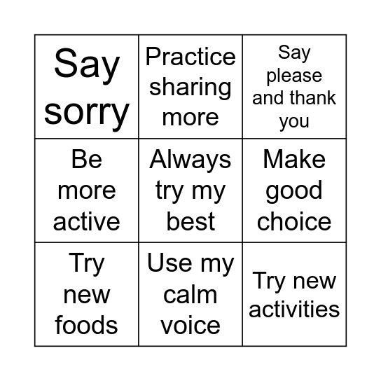 8J New Year Resolutions Bingo Card