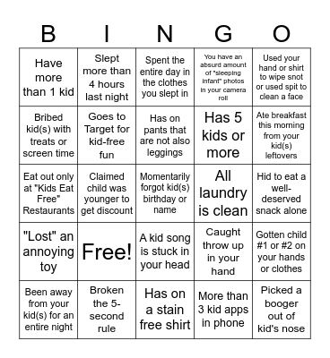 Mom Life Bingo Card