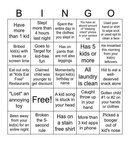 Mom Life Bingo Card