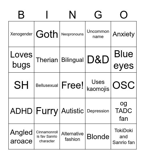 How much are you like me? :3 Bingo Card