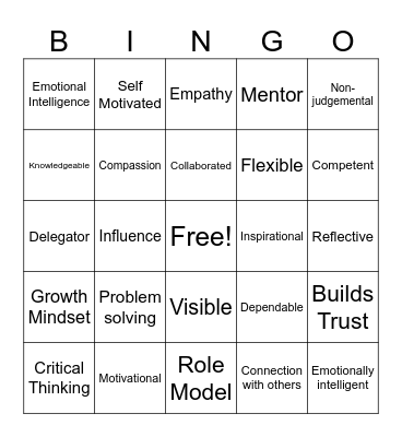 Leadership Skills Bingo Card