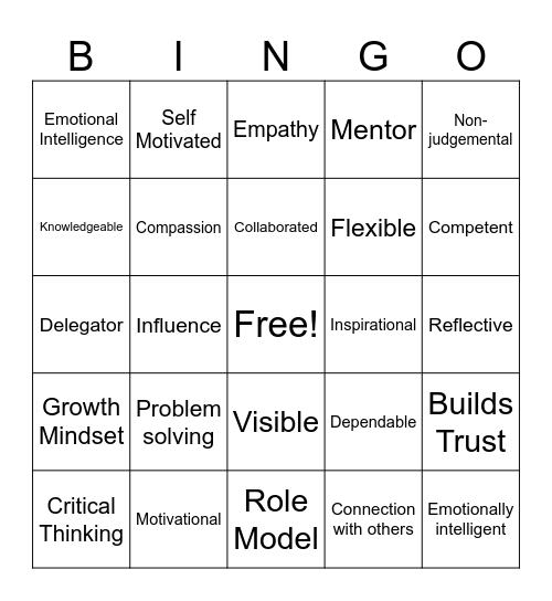 Leadership Skills Bingo Card