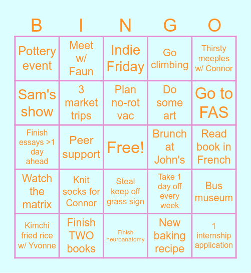 Hilary 2025 Bingo Card