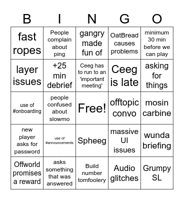CPT Testing Bingo Card