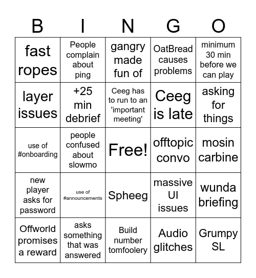 CPT Testing Bingo Card