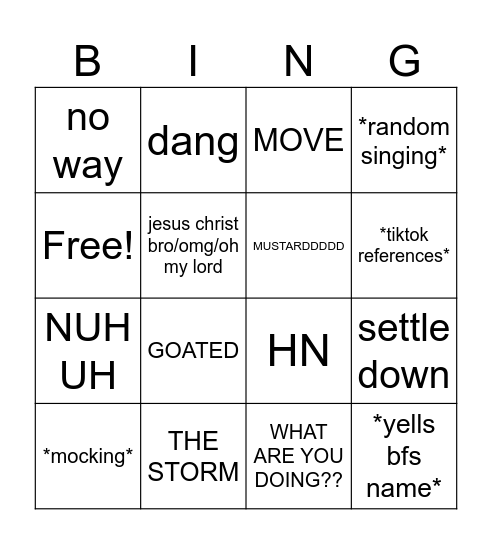 Jared Bingo Card