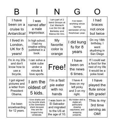 GBO Human Bingo Card