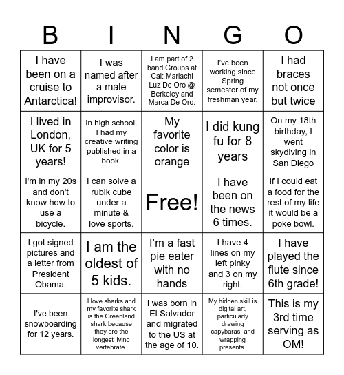 GBO Human Bingo Card