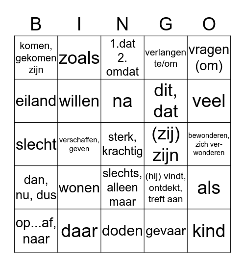 Griekse woordjes Bingo Card