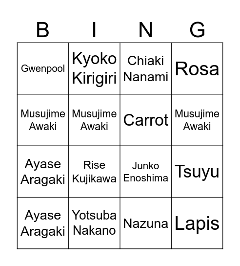 Waifu Bingo Card