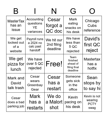 Co. 2000 TaX Bingo Card