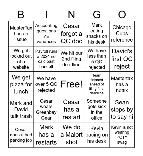 Co. 2000 TaX Bingo Card