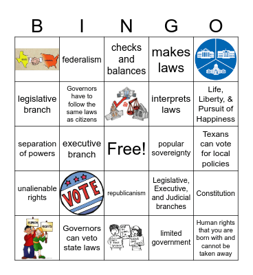 Seven Principles of Government Bingo Card