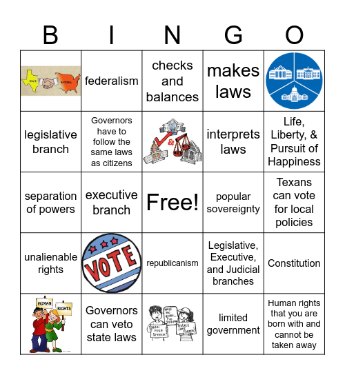 Seven Principles of Government Bingo Card