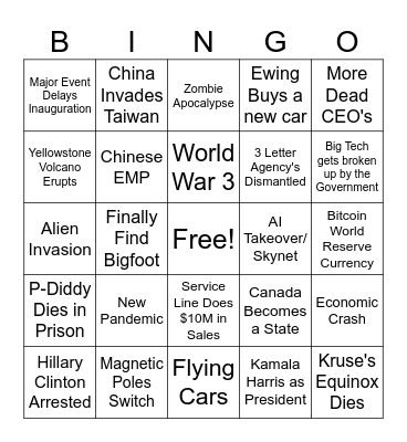 2025 World Events Bingo Card