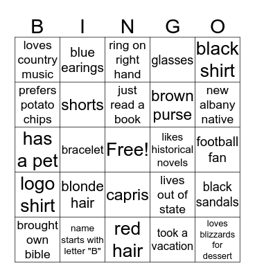 Introductory Bingo Card
