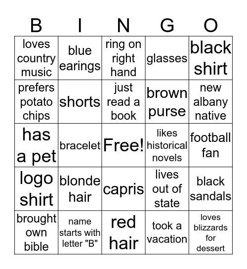 Introductory Bingo Card