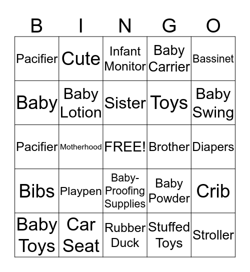 Liz's Baby Shower!  Bingo Card