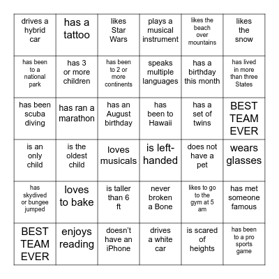 Find Someone Who... Bingo Card